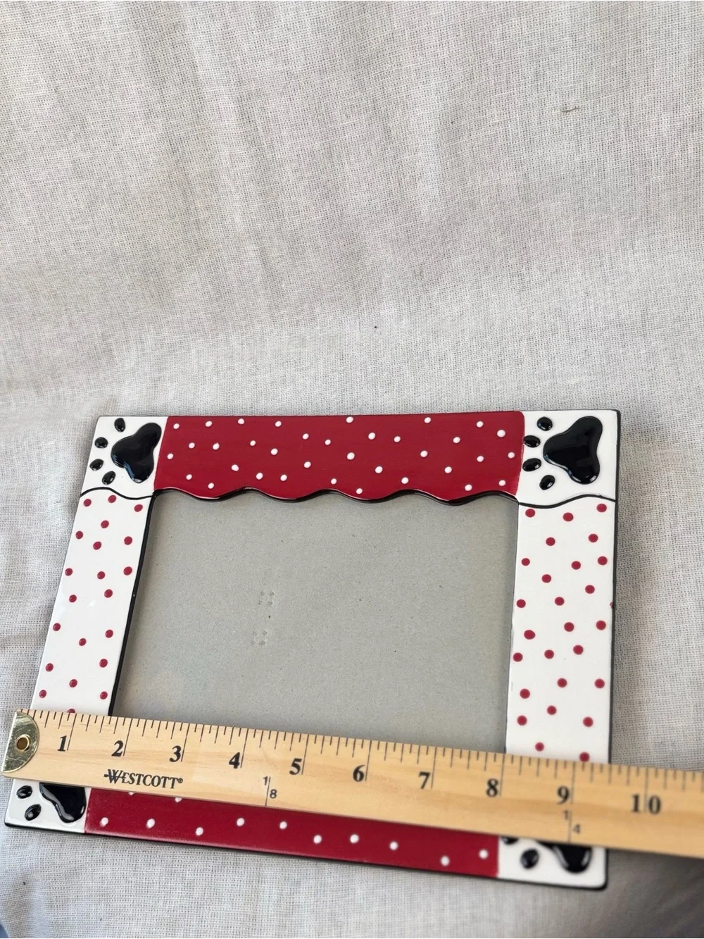 VTG Boyds Home Ceramic Paw Print Pet Photo Frame Red White 5x7 Dog Cat 2004